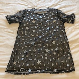 Star and moon sheer shirt